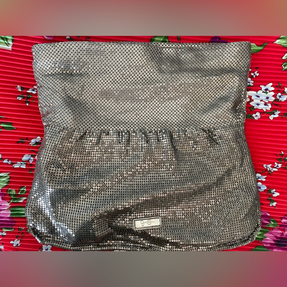Jessica Simpson Metal Mesh Chainmail Fold Over Clutch Purse Bag